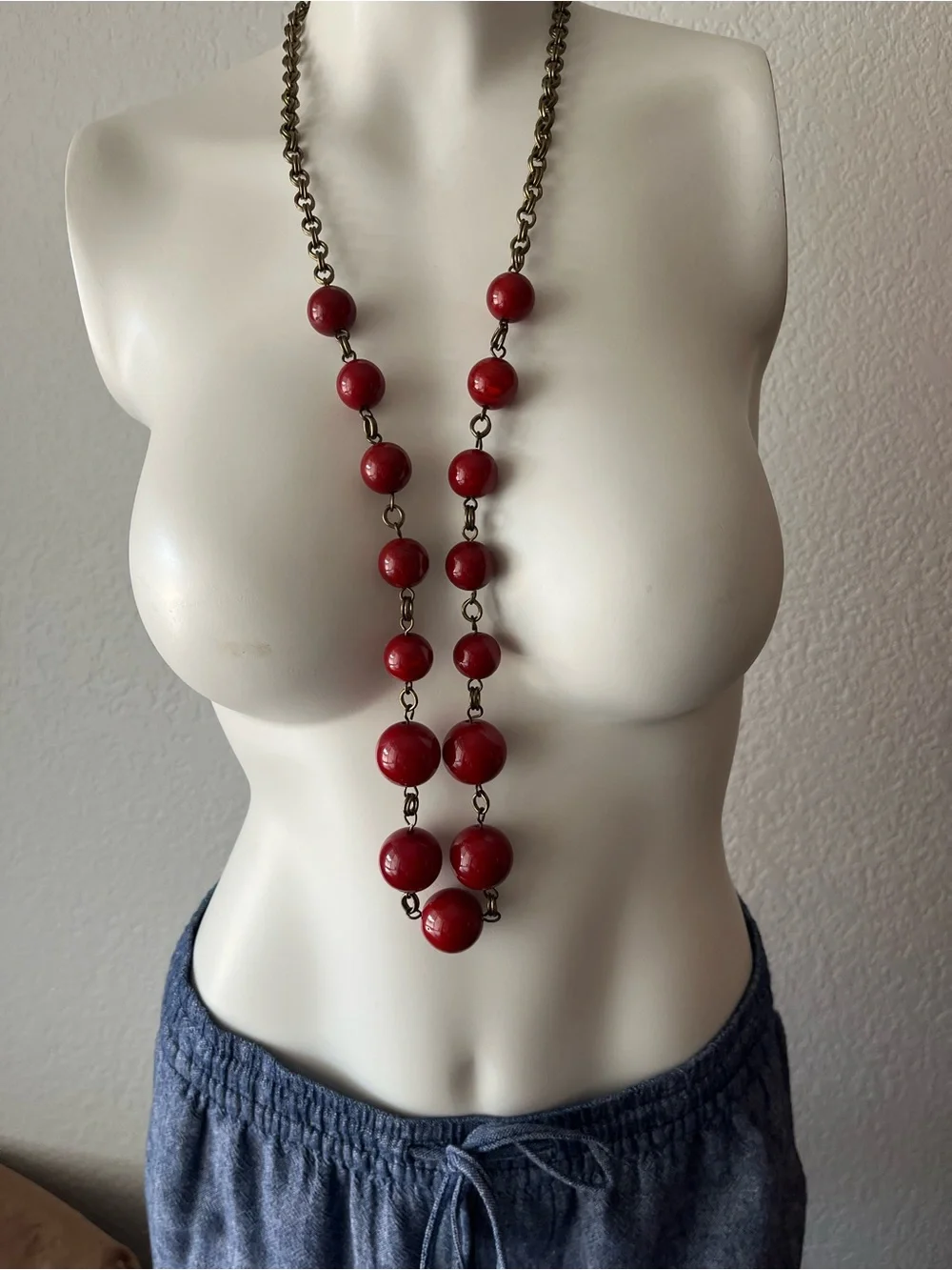 Chunky Red Beaded Statement Necklace